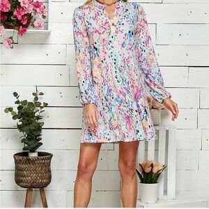 Blush Floral Long Sleeve Dress Women’s Size Large L Transitional Spring Boho